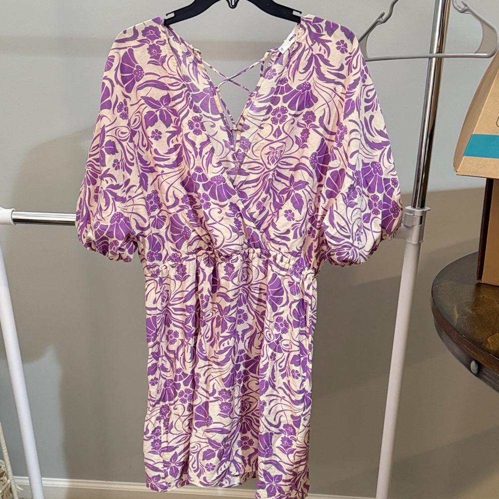 Mango Purple and Cream Patterned Mini Dress